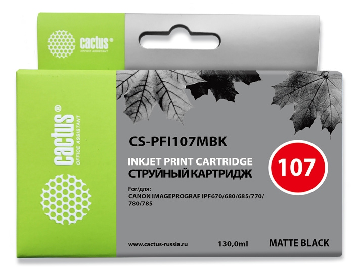 Картридж Cactus CS-PFI107MBK, совместимый, черный матовый, для Canon