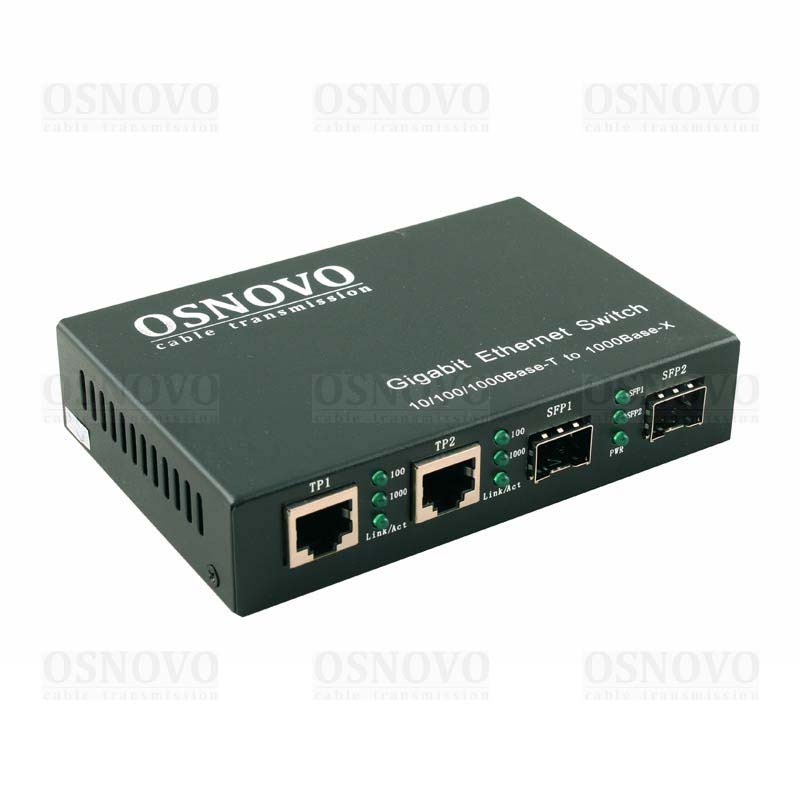 Коммутатор Osnovo SW-70202, 2x1 Гбит/с, SFP/uplink: SFPx2
