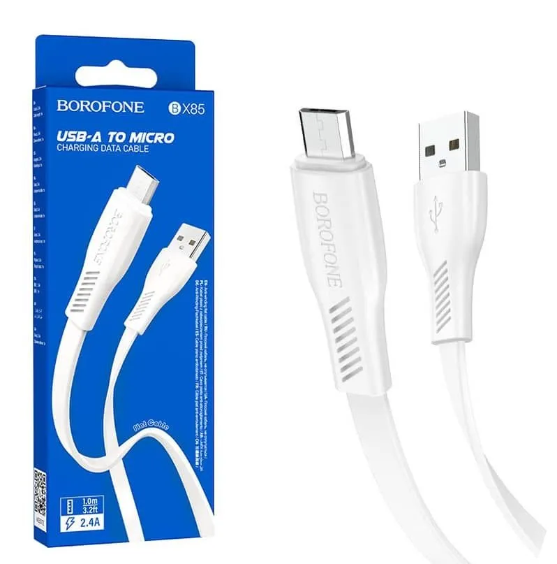 

Кабель USB-Micro USB, плоский, 2.4A, 1 м, белый, Borofone BX85 (6974443387100), BX85