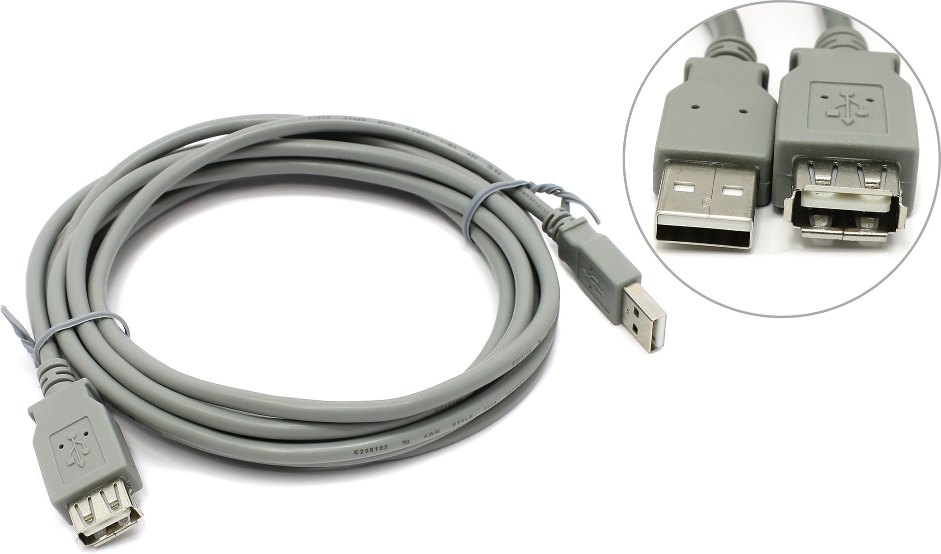 

Кабель-удлинитель USB 2.0(Am)-USB 2.0(Af), 3 м, серый, Gembird (23710)