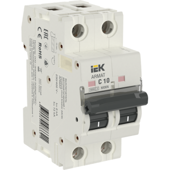 

Выключатель автоматический IEK M06N Armat двухполюсный (2P/2П) 10A C 6кА (AR-M06N-2-C010DC), M06N