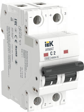 

Выключатель автоматический IEK M06N Armat двухполюсный (2P/2П) 2A C 6кА (AR-M06N-2-C002DC), M06N