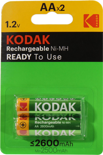 

Аккумулятор Kodak, AA, HR06, 1.2V 2.6 А·ч, 2 шт. (CAT30955080)