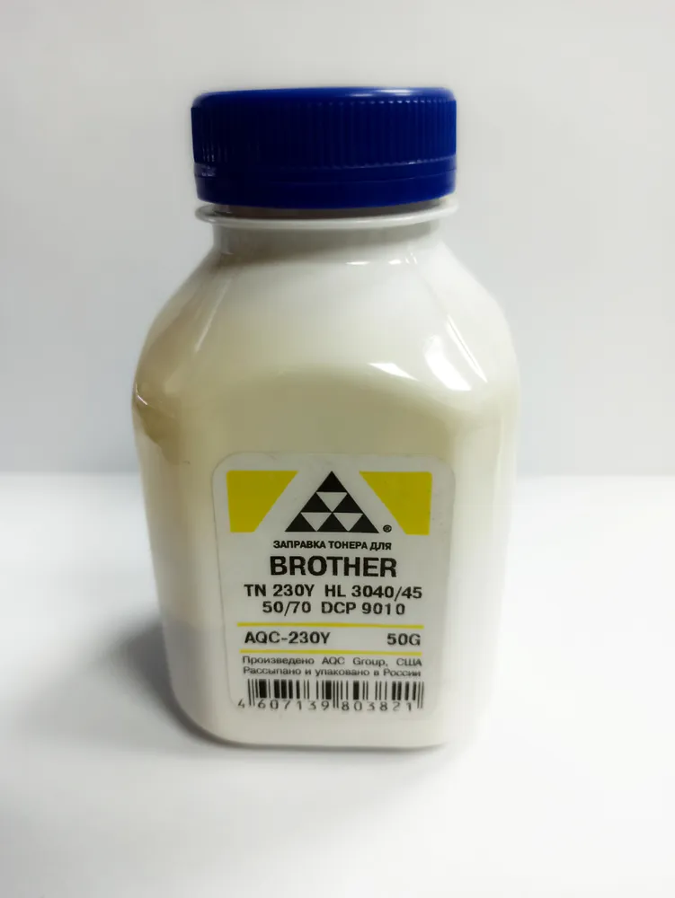 

Тонер AQC AQC-230Y, бутыль 50 г, желтый, совместимый для Brother TN 230Y HL 3040/45/50/70/DCP 9010, AQC-230Y