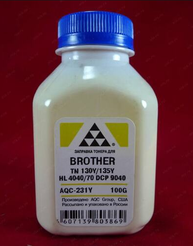 Тонер AQC AQC-231Y, бутыль 100 г, желтый, совместимый для Brother TN 130Y/135Y HL 4040/50/70/DCP 9040