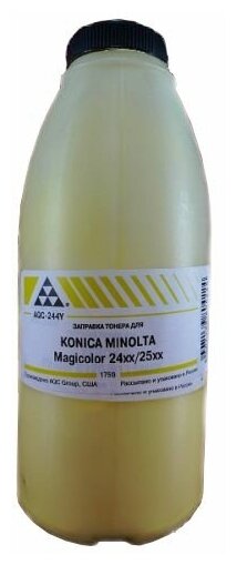 Тонер AQC AQC-244Y, бутыль 175 г, желтый, совместимый для Konica Minolta Magicolor 2400/2430/2450/2480/2490/2500/2530/2550/2590
