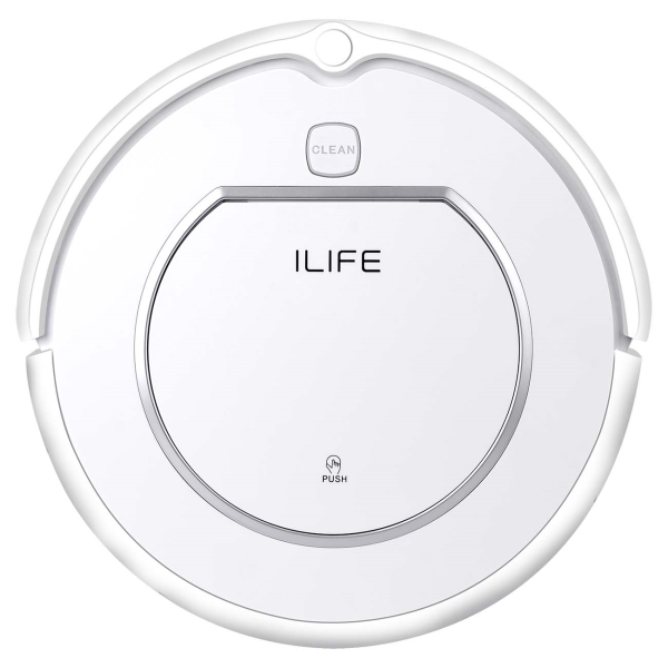 Робот-пылесос ILIFE V40 Пульт ДУ, белый (6971263070649) б/у, после ремонта(замена акб), следы эксплуатации, комплект: упаковка, база, блок питания, 2-щётки, фильтр, пду, 2-е батарейки