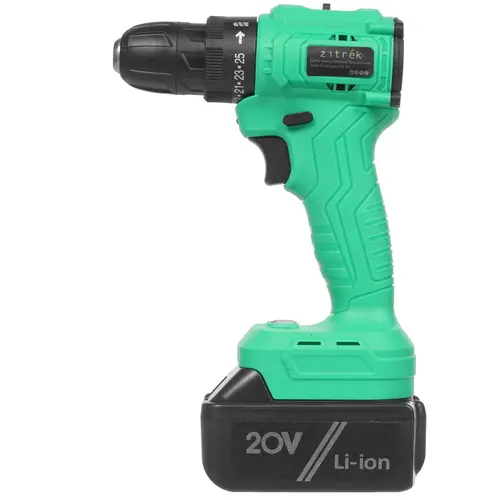 

Дрель-шуруповерт Zitrek Greenpower 20 Pro, аккумуляторный, 42 нм, 1400 об/мин, 20V, 4 А·ч, Li-Ion, быстрозажимной патрон, кейс, 1.6 кг (063-4060), Greenpower 20 Pro