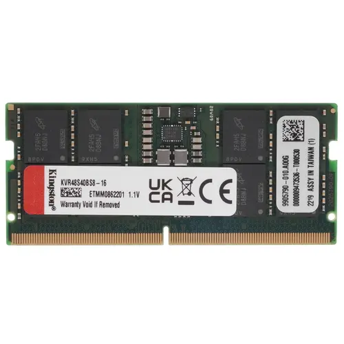 

Память DDR5 SODIMM 16Gb, 4800MHz, CL40, 1.1 В, Kingston (KVR48S40BS8-16) Retail, KVR48S40BS8-16