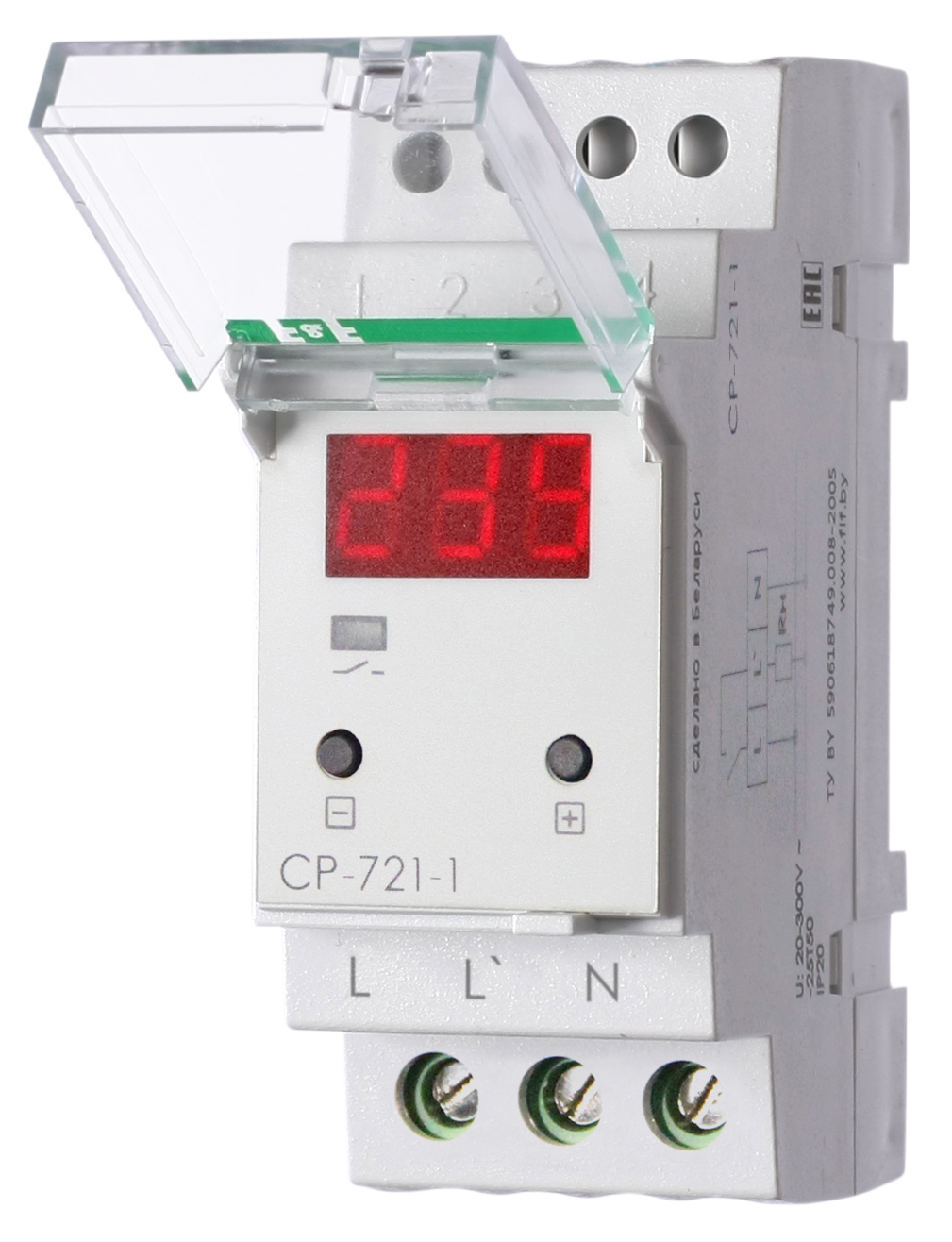 

Реле напряжения Евроавтоматика F&F CP-721-1, 63А, 50-450В, белый (EA04.009.013), CP-721-1