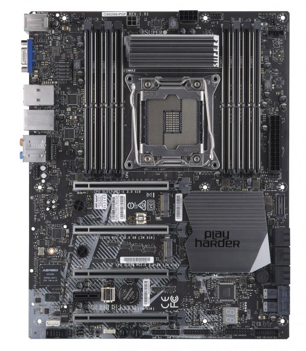 

Материнская плата Supermicro MBD-C9X299-RPGF-B, 1xSocket2066, Intel X299, 8xDDR4, 4PCI-Ex16, 2xM.2-PCI-E, 6SATA3 RAID 0/1/5/10, 2x1 Гбит/с, IPMI, 4xUSB 2.0, 2xUSB 3.0, 2xUSB 3.1, VGA, ATX, Bulk (MBD-C9X299-PGF), MBD-C9X299-RPGF-B
