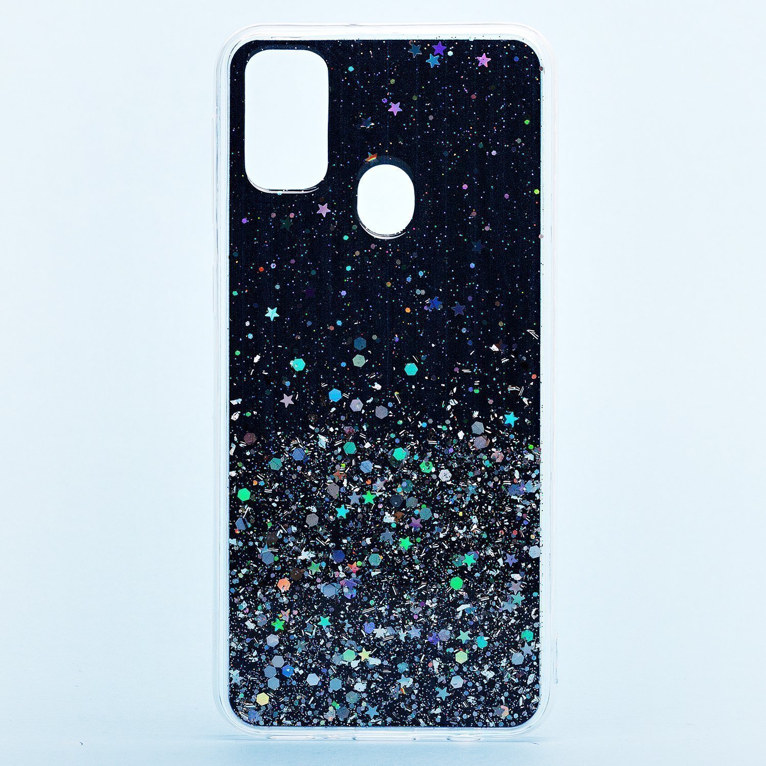 

Чехол-накладка SC223 для смартфона Samsung SM-M215 Galaxy M21/SM-M307 Galaxy M30s, силикон, черный, с блестками (127983)