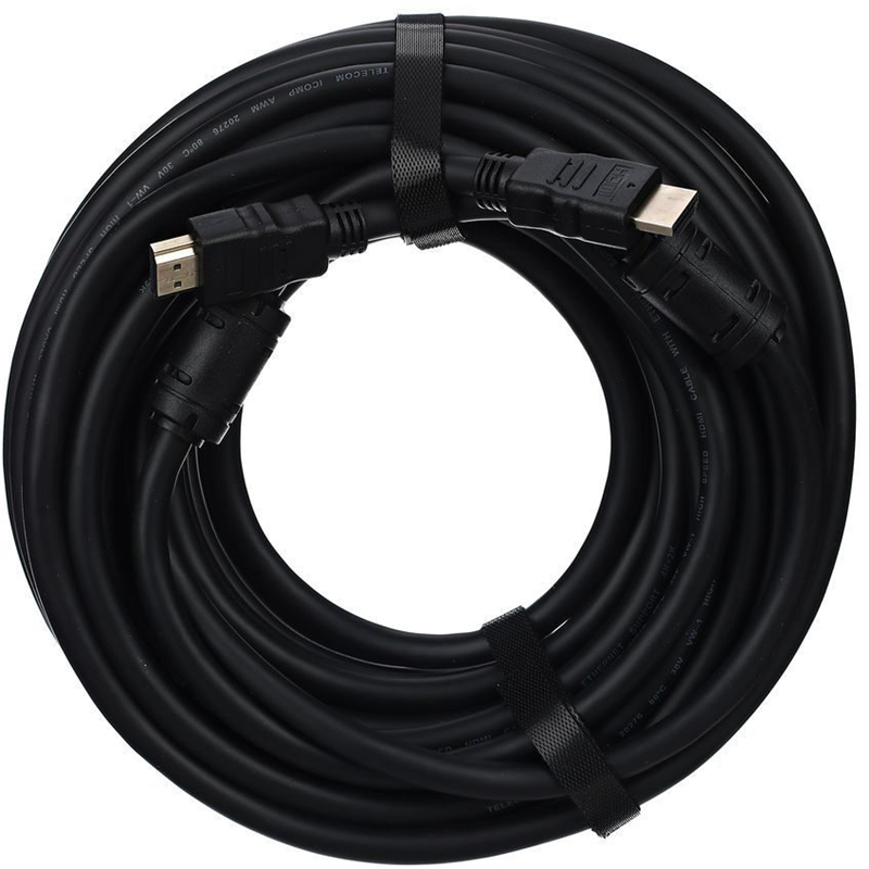 

Кабель HDMI(19M)-HDMI(19M) v2.0 4K, экранированный, ферритовый фильтр, 15 м, черный Telecom TCG200F (TCG200F-15M), TCG200F