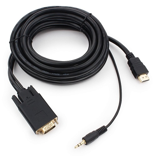 

Кабель-переходник (адаптер) HDMI(19M)-VGA (15M)+Mini jack 3.5, 5 м, черный Cablexpert (A-HDMI-VGA-03-5M)