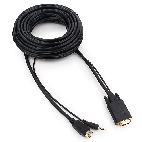 Кабель HDMI(19M)-VGA (15M)+Mini jack 3.5, 10 м, черный Gembird/Cablexpert (A-HDMI-VGA-03-10M)