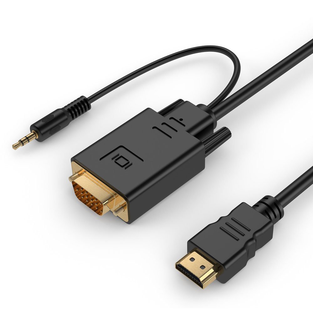 Кабель HDMI(19M)-VGA (15M)+Mini jack 3.5, 3 м, черный Gembird/Cablexpert (A-HDMI-VGA-03-10)