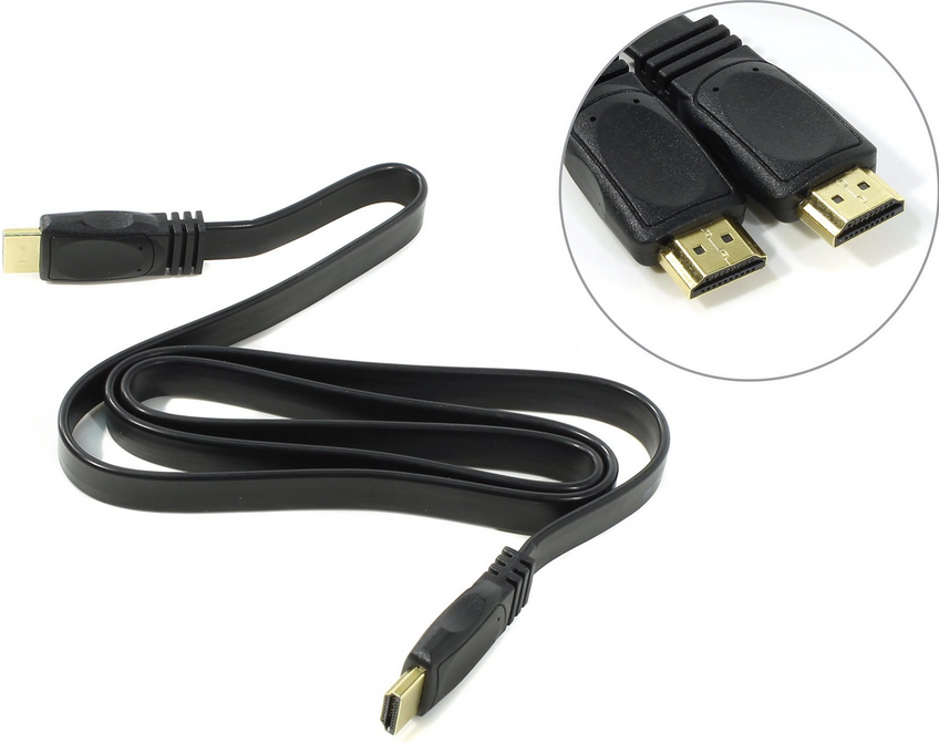 

Кабель HDMI(19M)-HDMI(19M) v1.4, плоский, 1 м, черный ORIENT (HH14FL10)