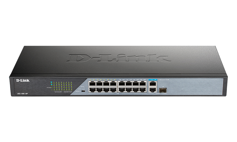 Коммутатор D-link DSS-100E-18P, кол-во портов: 16x100 Мбит/с, кол-во SFP/uplink: combo RJ-45/SFP 2x1 Гбит/с, установка в стойку, PoE: 16x30Вт (макс. 230Вт) (DSS-100E-18P/A1A) б/у, после ремонта (компонентный ремонт), без существенных следов эксплуатации, полный комплект