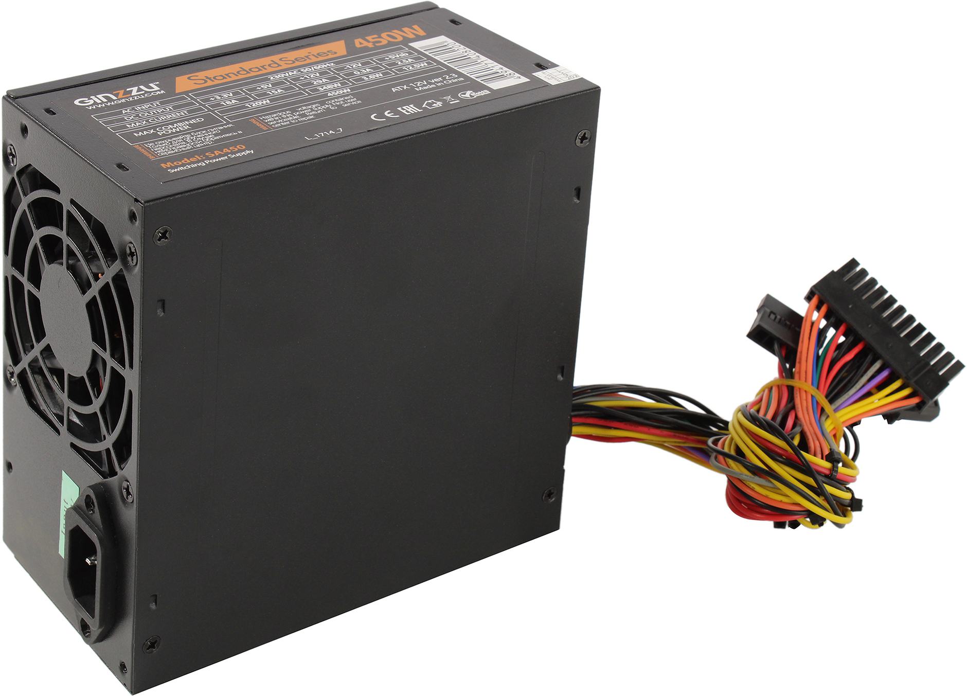 Блок питания 450 Вт ATX Ginzzu Standard SA450, 80 мм, Bulk (OEM) (SA450)