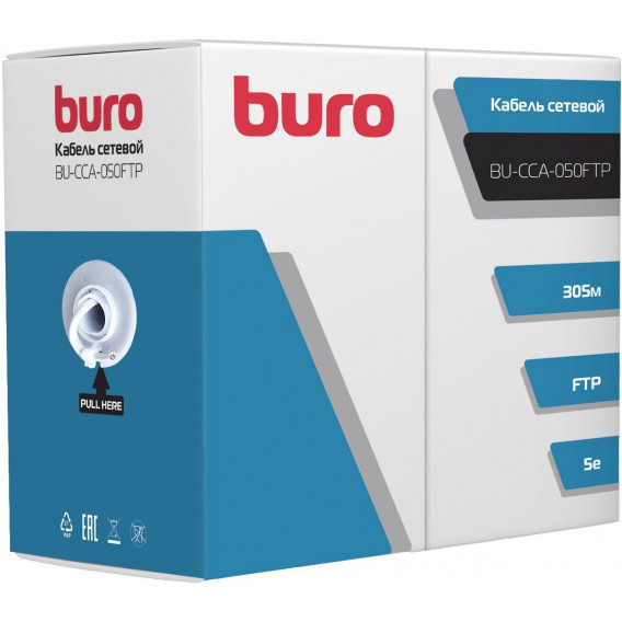 Витая пара FTP кат5e 4 пары CCA 05 мм 305м внутренний одножильный PVC серый Buro BU-CCA-050FTP 8250₽