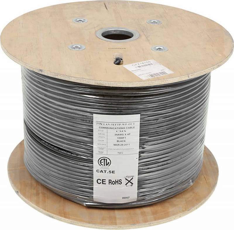 

Витая пара FTP кат.5e, 4 пары, CU, 305м., внешний, одножильный, PE, черный, Lanmaster (LAN-5EFTP-WP-OUT)