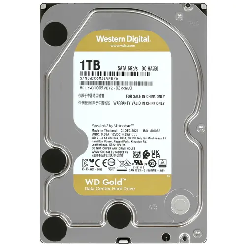 

Жесткий диск (HDD) Western Digital 1Tb Gold, 3.5", 7200rpm, 128Mb, SATA3 (WD1005VBYZ)