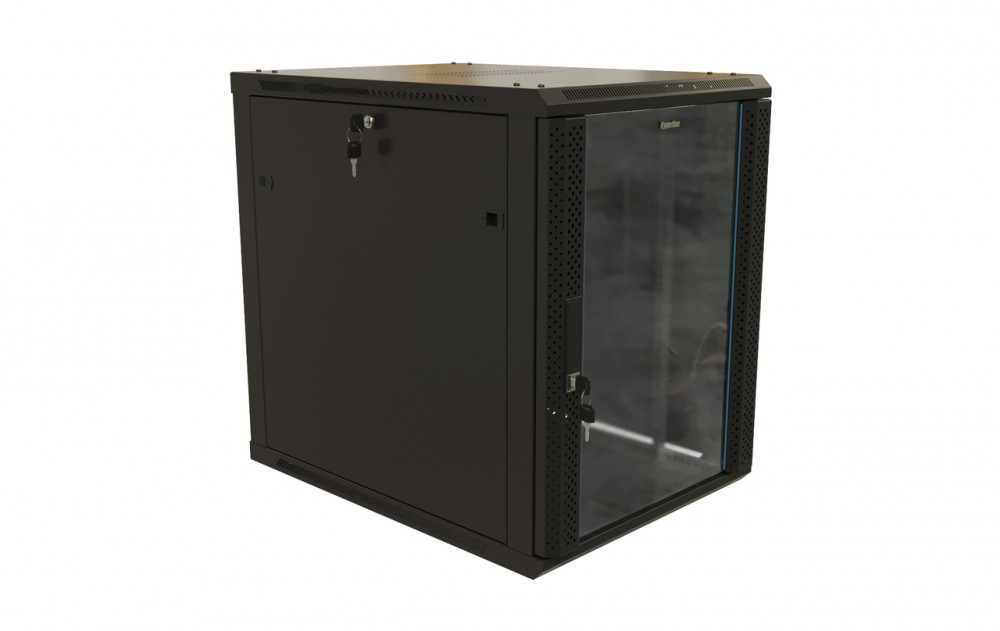 Шкаф телекоммуникационный настенный 15U 600x800 мм, стекло/металл, черный, разборный, Hyperline TWB-1568-GP-RAL9004 (TWB-1568-GP-RAL9004)