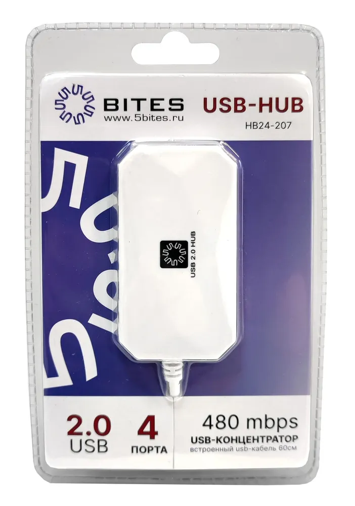 USB-концентратор 5bites HB24-207WH, 4xUSB 2.0, белый (HB24-207WH)