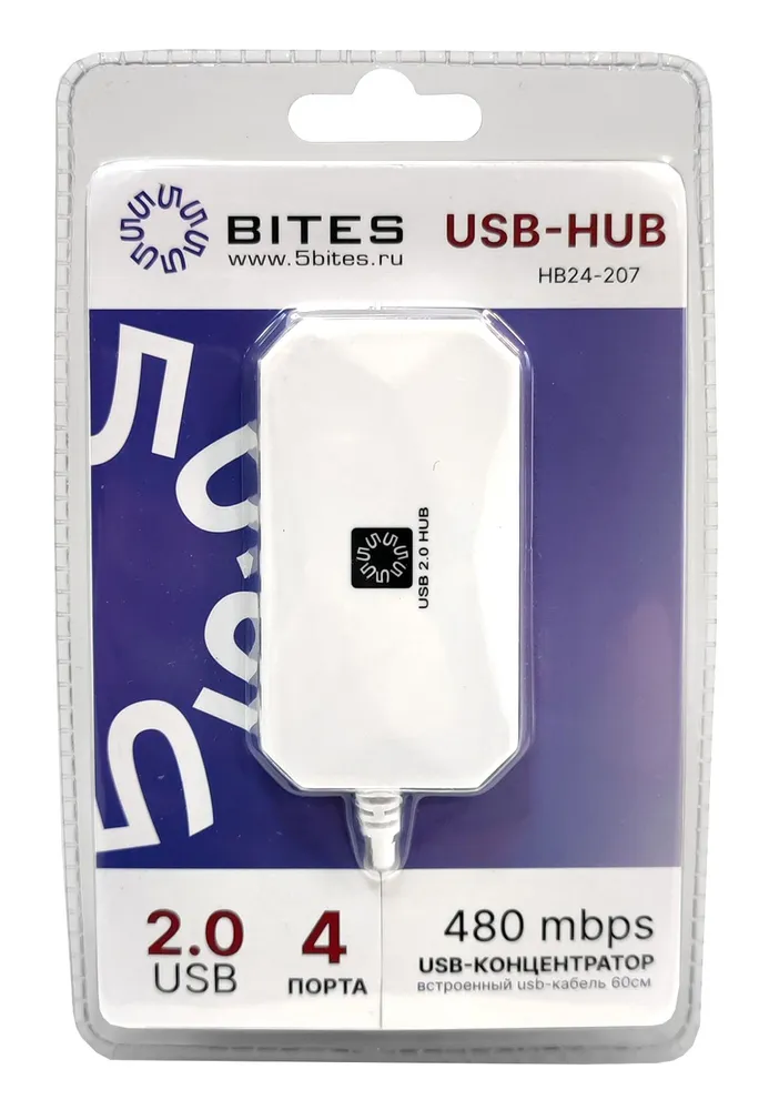 

USB-концентратор 5bites HB24-207WH, 4xUSB 2.0, белый (HB24-207WH), HB24-207WH