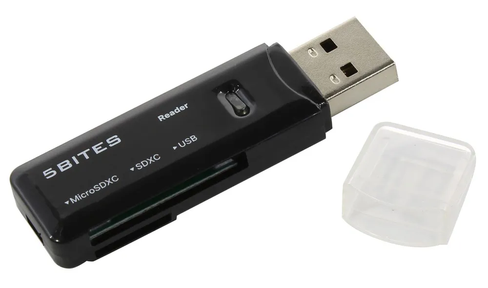 Картридер внешний USB 3.0 5bites RE3-200BK, SDXC, SDHC, SD, microSDXC, microSDHC, microSD, USB 3.0, черный (RE3-200BK)