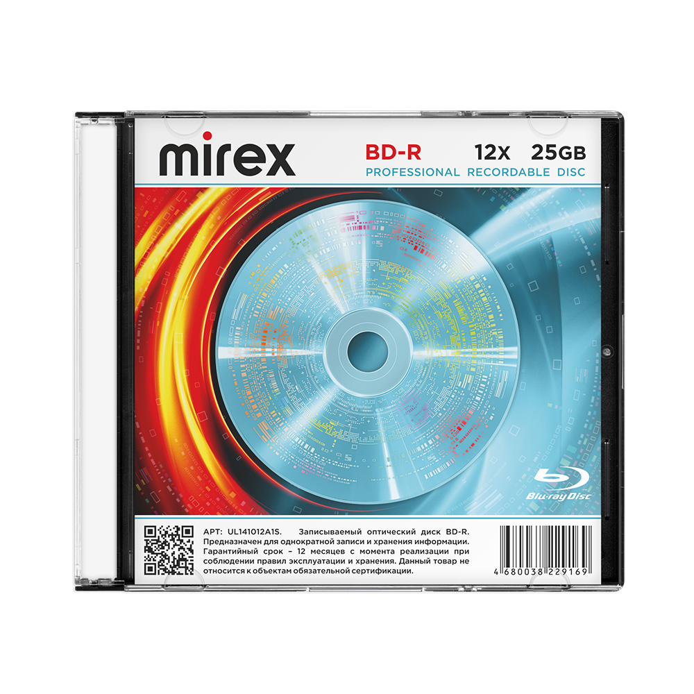 Диск Mirex Blu-Ray, 25Gb, 12x, Slim Case, 1 шт (UL141012A1S)