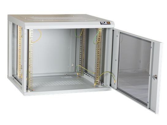 Шкаф настенный 9U 600x500, стекло, серый, TWC-096050-G-W-GY, TLK б/у, с внутреннего использования, полный комплект, доустановлена фильтр-щётка для ввода проводка
