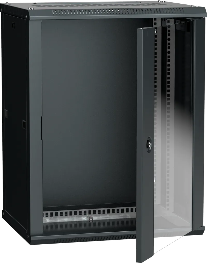 

Шкаф телекоммуникационный настенный 18U 600x450 мм, стекло, черный, разборный, ITK LINEA W (LWR5-18U64-GF)