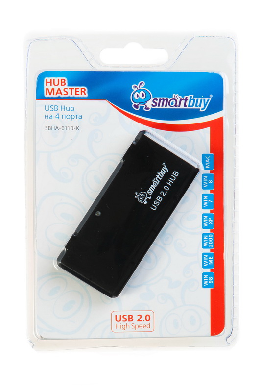 Концентратор Smartbuy SBHA-6110-K, 4xUSB 2.0, черный