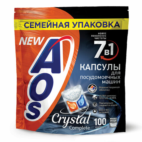 

Капсулы для посудомоечной машины AOS Crystal Complete, 100 шт., 1.5 кг (608312), Crystal Complete