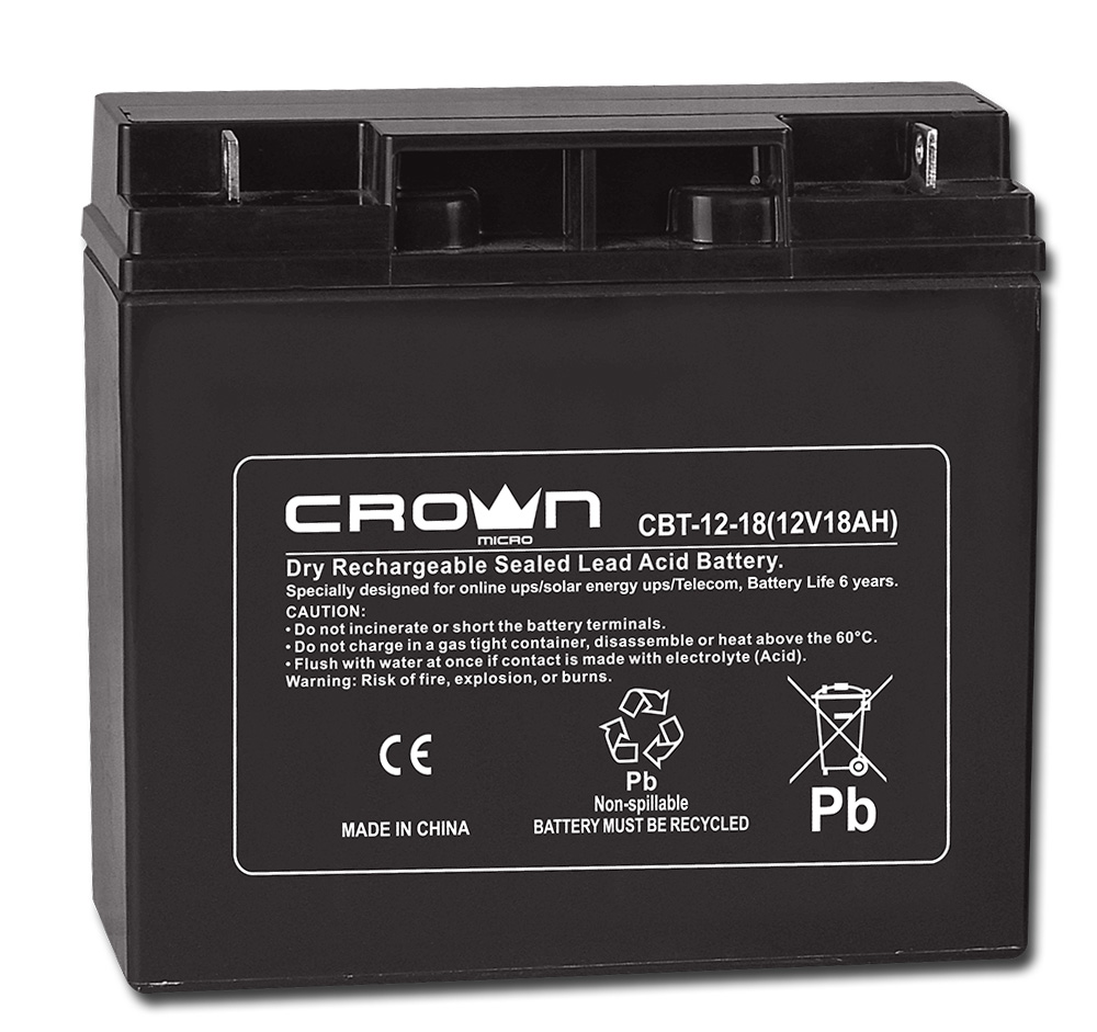 

Аккумуляторная батарея для ИБП CROWN CBT-12-18, 12V, 18Ah, Черный, CBT-12-18