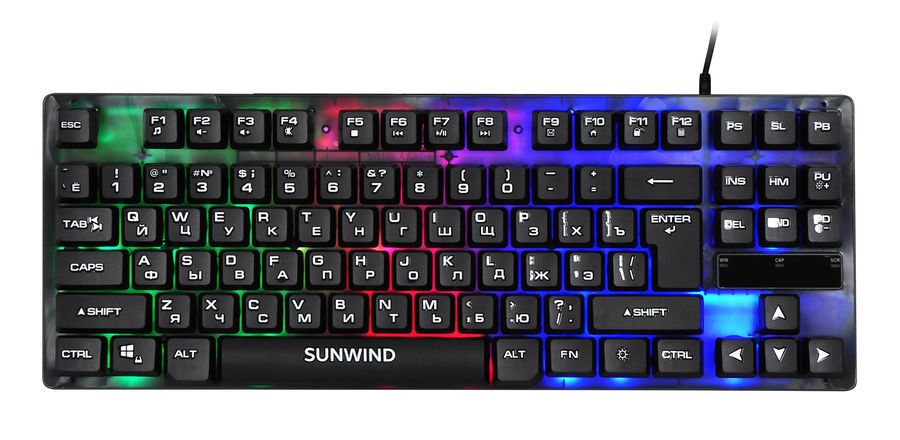 

Клавиатура проводная SunWind SW-K500G, мембранная, подсветка, USB, черный (1422364), SW-K500G