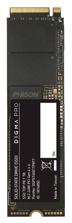 

Твердотельный накопитель (SSD) Digma 1Tb Pro Top P8, 2280, PCIe 4.0 x4, NVMe (DGPST4001TP8T7) Retail