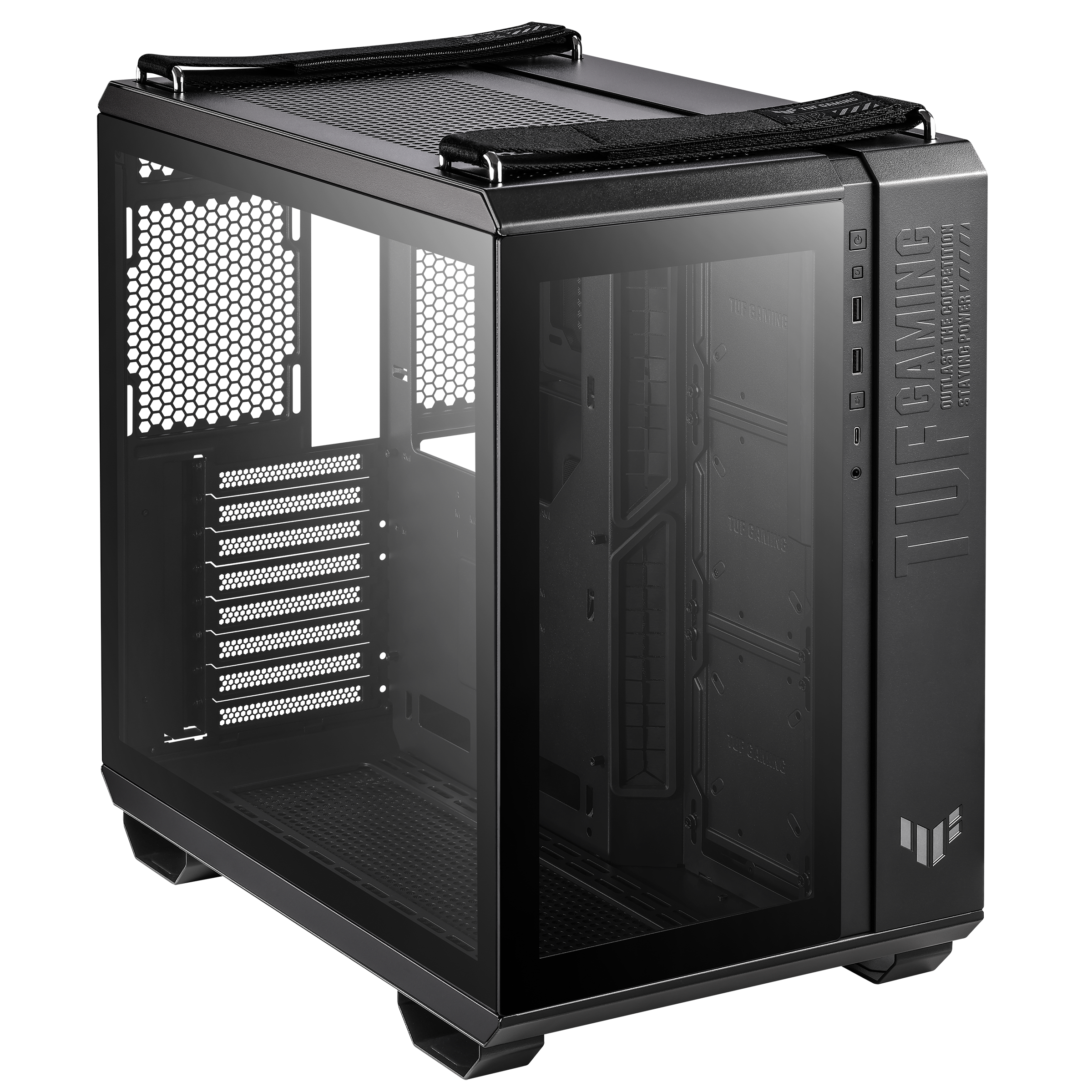 

Корпус ASUS TUF Gaming GT502, ATX, Midi-Tower, 2xUSB 3.1, USB Type-C, черный, без БП (90DC0090-B09000), TUF Gaming GT502