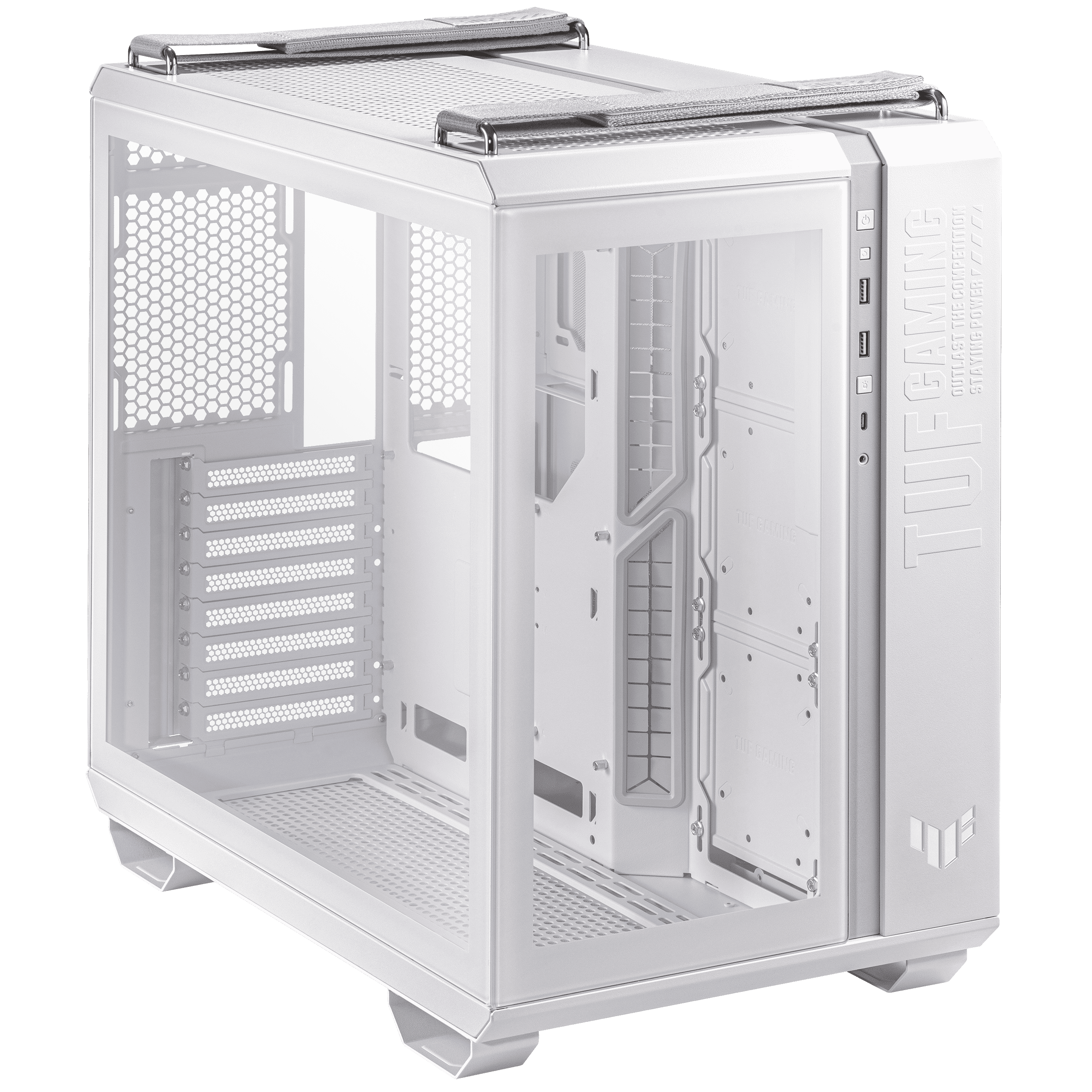 

Корпус ASUS TUF Gaming GT502, ATX, Midi-Tower, 2xUSB 3.1, USB Type-C, RGB подсветка, белый, Без БП (90DC0093-B09000), TUF Gaming GT502