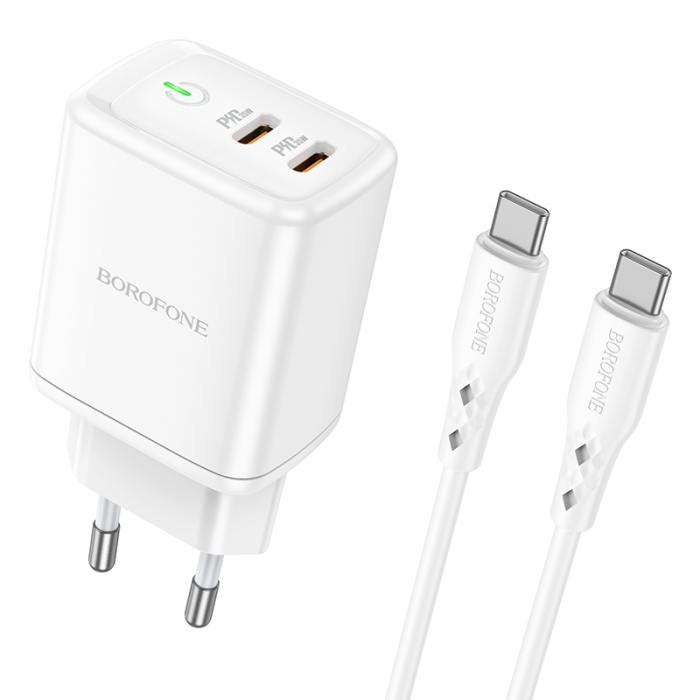 

Сетевое зарядное устройство Borofone BN9 35 Вт, 2xUSB type-C, 3A, белый (6974443388183), кабель USB Type C, BN9