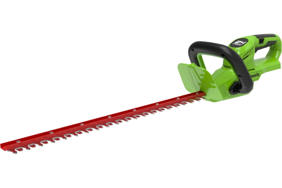 

Кусторез Greenworks G24HT56, аккумуляторный, Li-Ion, 24 В, длина лезвия 56 см, 2.1 кг (2205507) без акб и зу, G24HT56