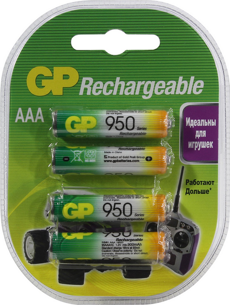 

Аккумулятор GP 95AAAHC-4, AAA, 1.2V 950 мА·ч, 4 шт. (95AAAHC-4), 95AAAHC-4
