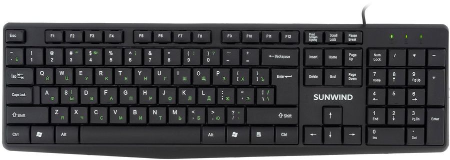 

Клавиатура проводная SunWind SW-KB100, мембранная, USB, черный (1570653), SW-KB100