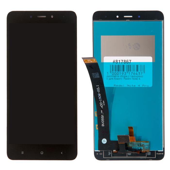 

Дисплей в сборе с тачскрином для Xiaomi Redmi Note 4, Redmi Note 4 Pro, черный (817867)
