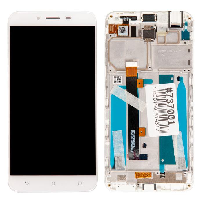 Дисплей в сборе с тачскрином и рамкой ASUS для ZenFone 3 Max ZC553KL, белый, оригинал (737001)