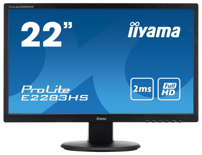 Монитор 21.5" Iiyama E2283HS-B1 TN, 1920x1080 (16:9), 250cd/m2, 2ms, VGA, DVI, HDMI, черный