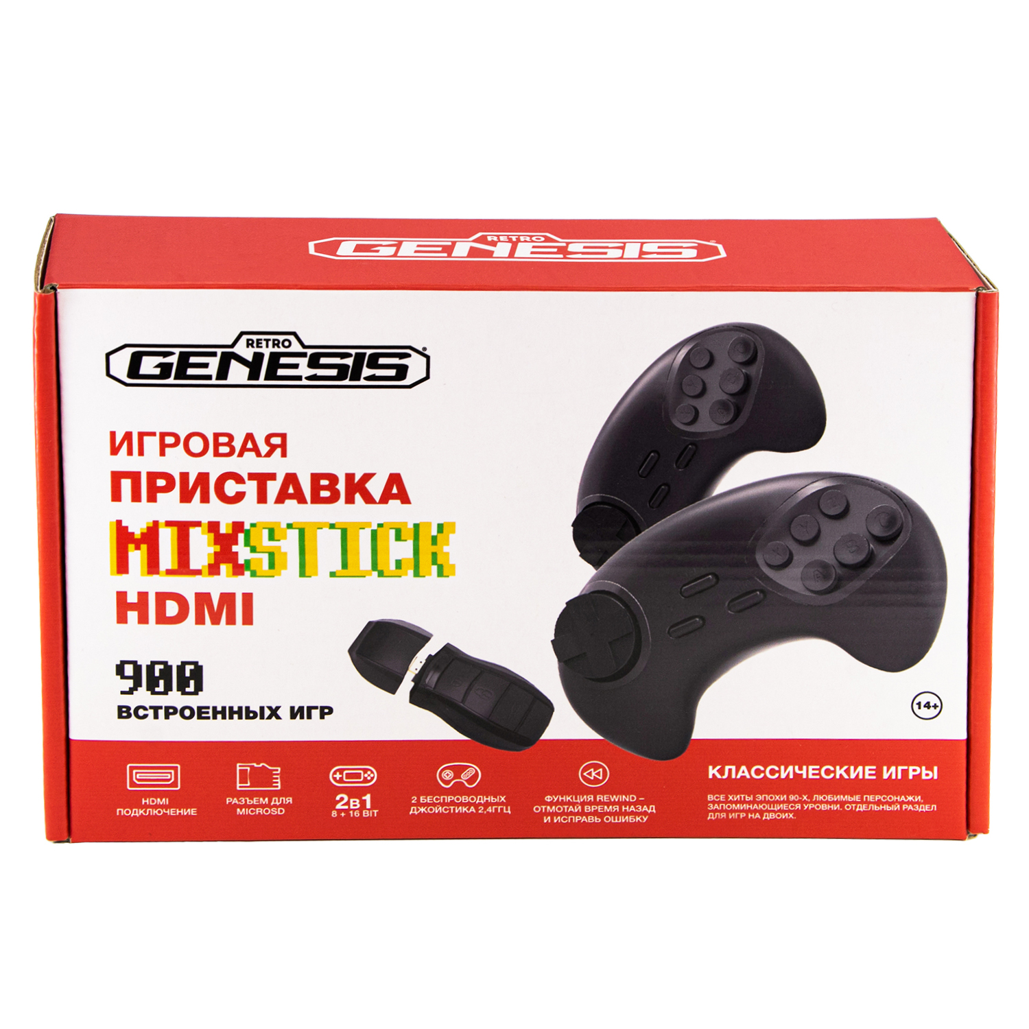 

Игровая приставка SEGA Retro Genesis Mix Stick HD, черный + 900 игр (2 беспроводных джойстика , HDMI , 8 + 16Bit , Rewind) (ConSkDn123), Retro Genesis Mix Stick HD