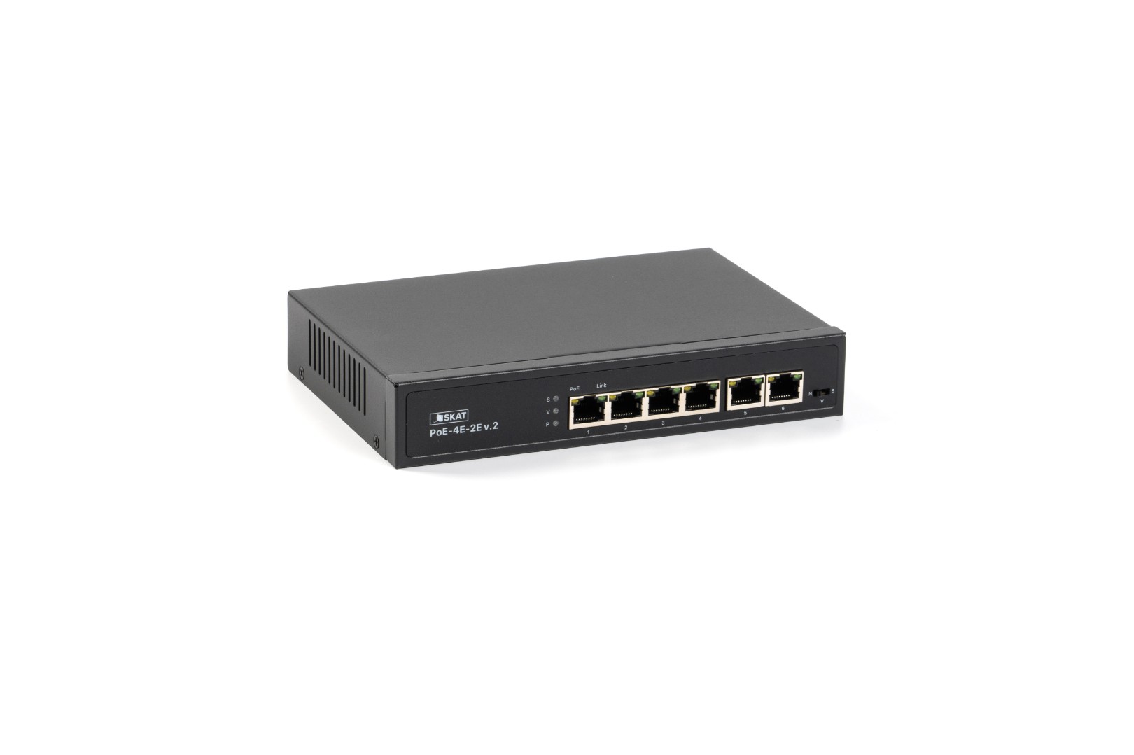 

Коммутатор Бастион SKAT PoE-4E-2E v.2, кол-во портов: 4x100 Мбит/с, кол-во SFP/uplink: RJ-45 2x100 Мбит/с, PoE: 4x30 Вт (макс. 65 Вт) (4071), PoE-4E-2E v.2
