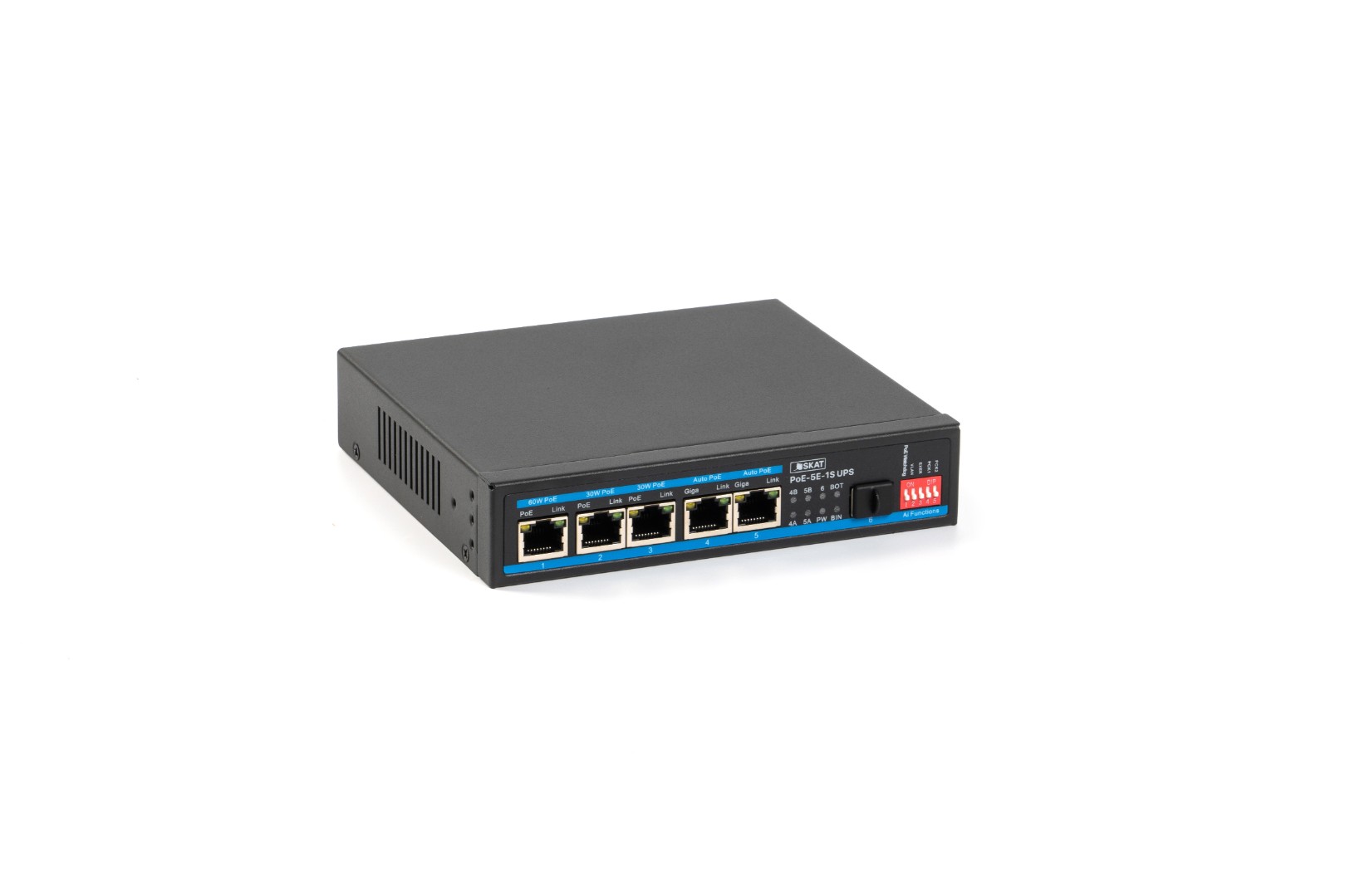 

Коммутатор Бастион SKAT POE-5E-1S UPS, кол-во портов: 5x1 Гбит/с, SFP 1x1, PoE: 5x60 Вт (макс. 65 Вт) (4086), POE-5E-1S UPS